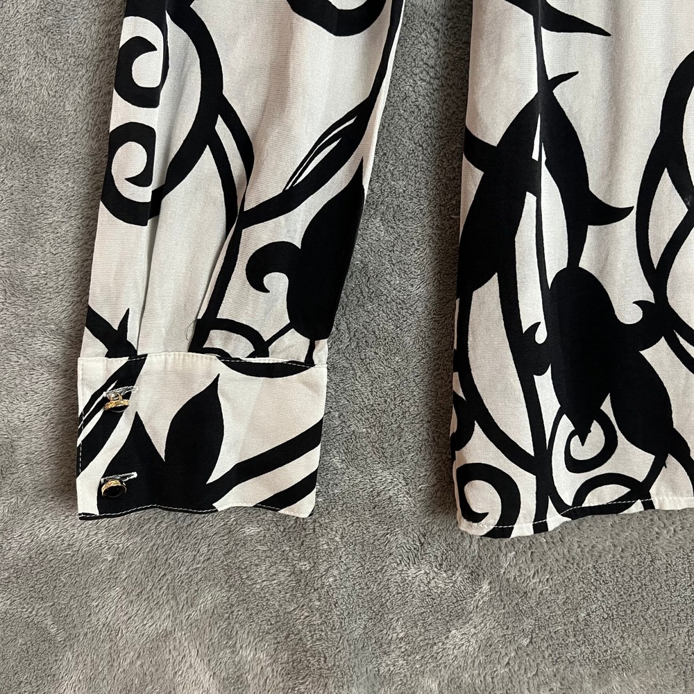 St John Blouse Womens 8 Black White Abstract Pleated Long Sleeve Career - Picture 4 of 12